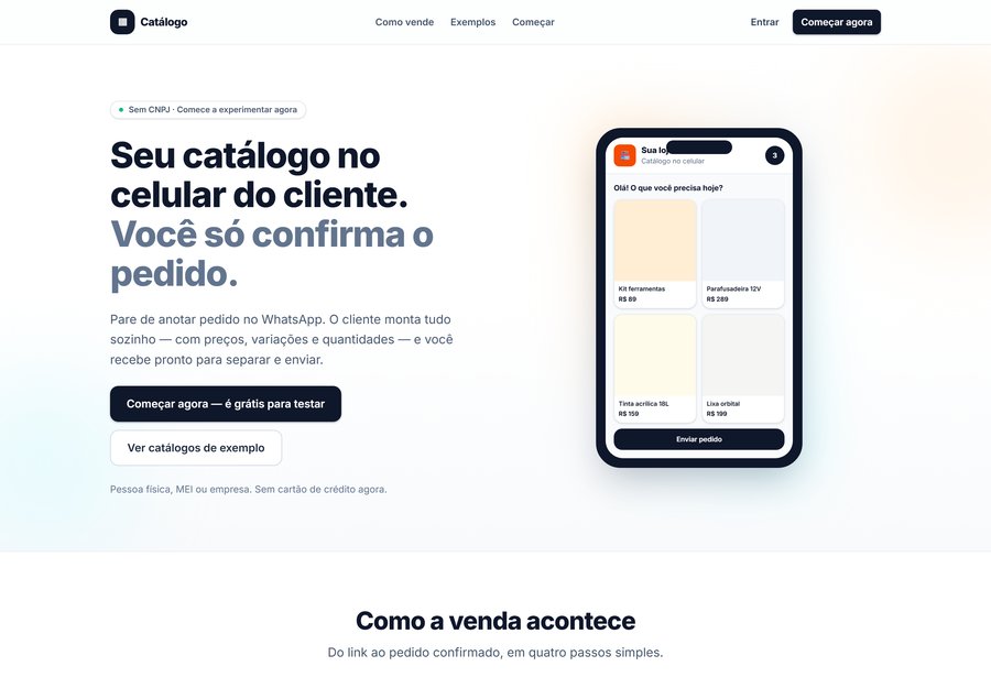 Site do Catálogo DIIA com pedidos montados pelo cliente no celular