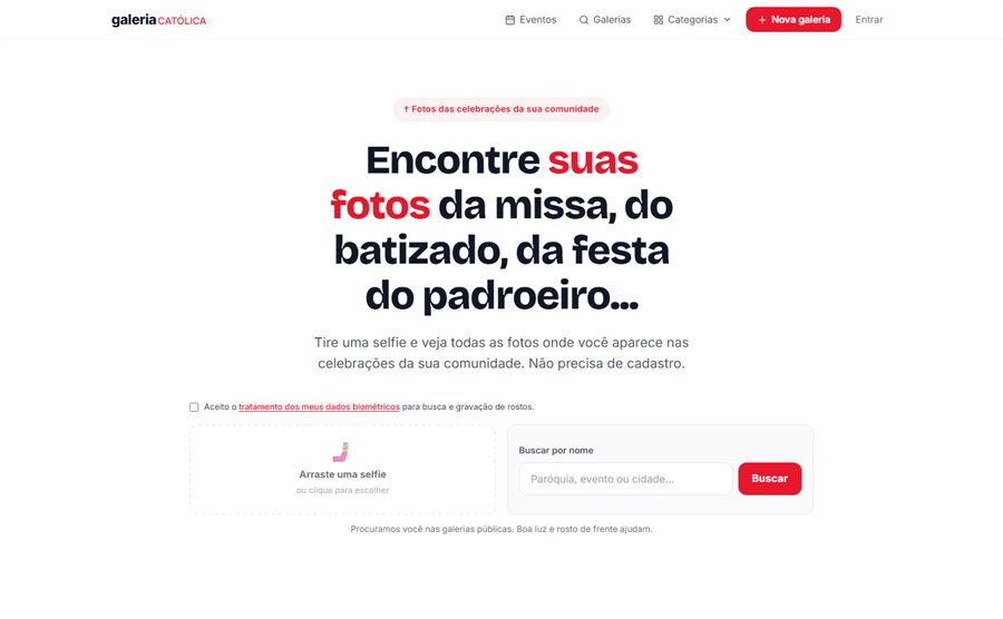 Site da Galeria Católica com busca de fotos por selfie