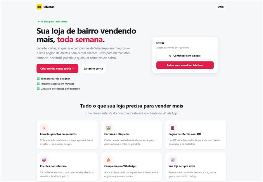 Site do DIIA Ofertas com encartes e campanhas para loja de bairro